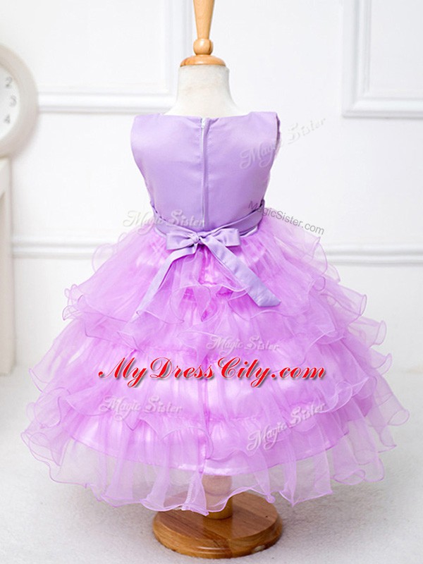 Sleeveless Ruffled Layers and Bowknot Zipper Child Pageant Dress