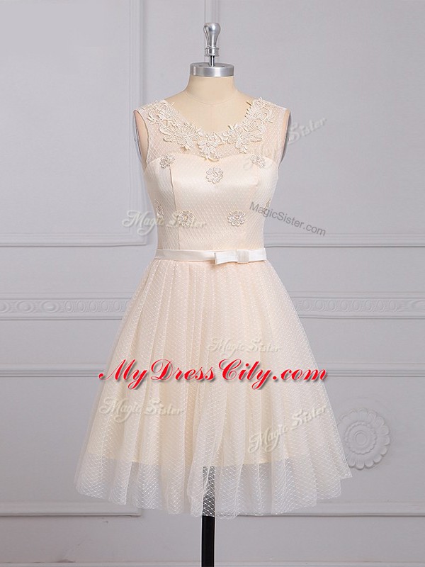 Eye-catching Mini Length Champagne Court Dresses for Sweet 16 Scoop Sleeveless Lace Up