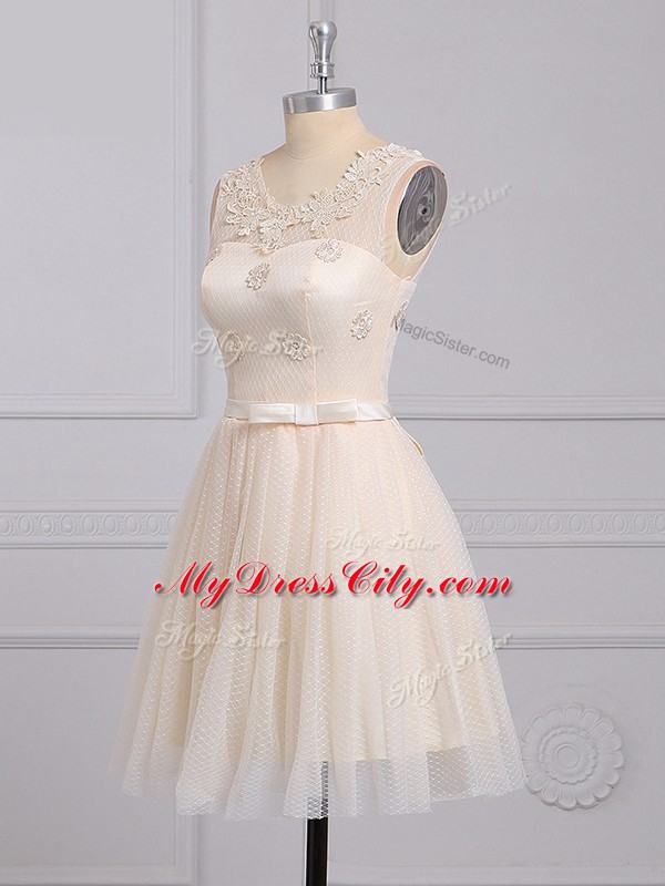 Eye-catching Mini Length Champagne Court Dresses for Sweet 16 Scoop Sleeveless Lace Up