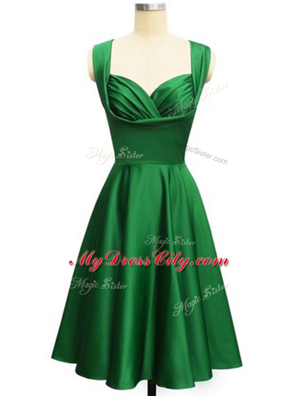 New Style Sleeveless Knee Length Ruching Lace Up Bridesmaid Dress with Dark Green