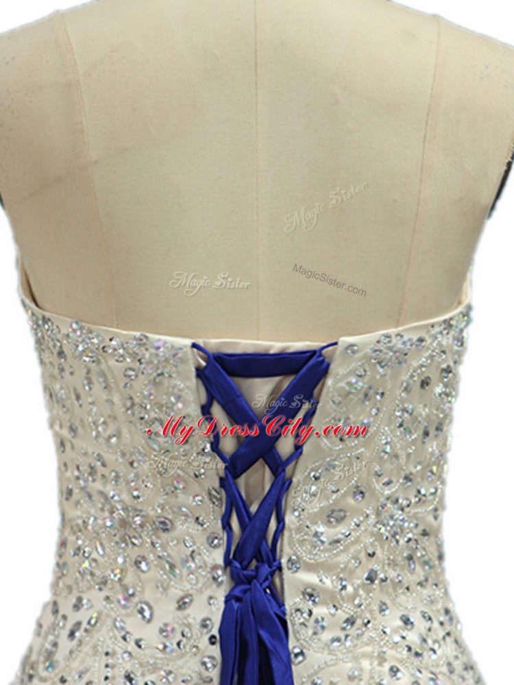 Royal Blue Tulle Lace Up Sweet 16 Dresses Sleeveless Floor Length Beading