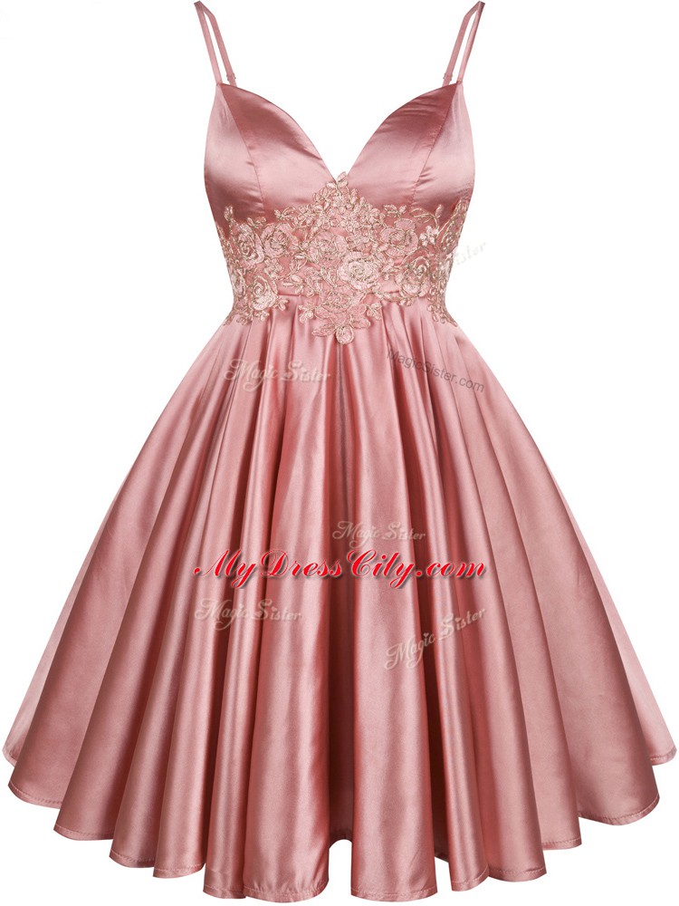 Decent Knee Length A-line Sleeveless Pink Bridesmaid Dresses Lace Up