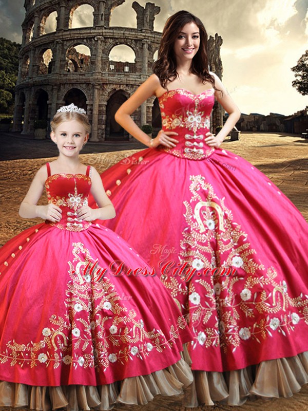 New Style Sweetheart Sleeveless Lace Up 15th Birthday Dress Hot Pink Taffeta