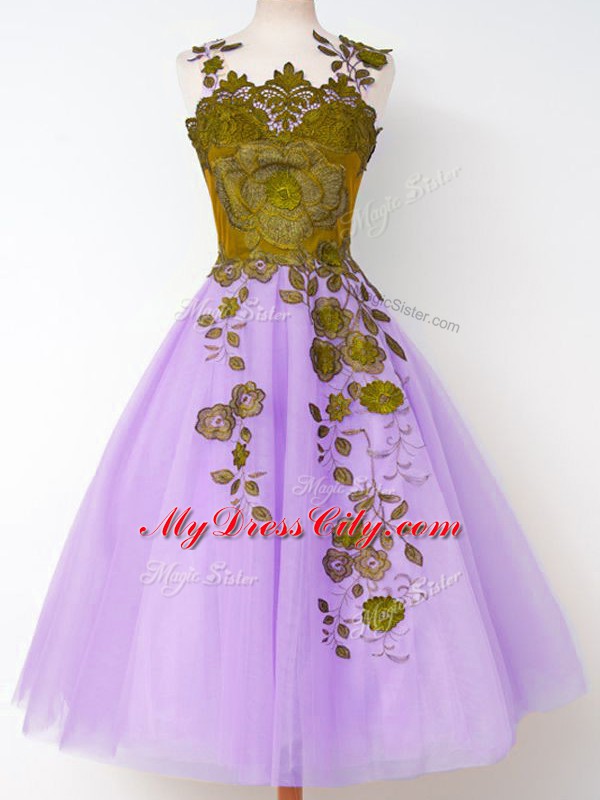 Hot Selling Lavender Quinceanera Dama Dress Prom and Party and Wedding Party with Appliques Straps Sleeveless Lace Up