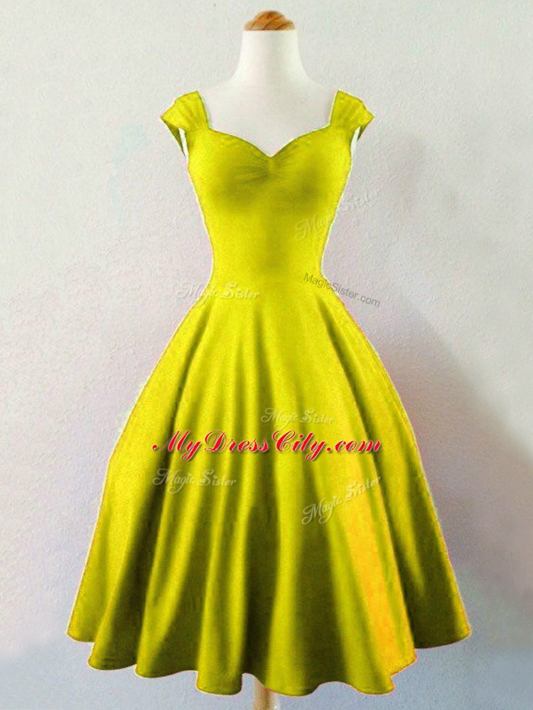 Olive Green Sleeveless Taffeta Lace Up Dama Dress for Prom and Party and Wedding Party