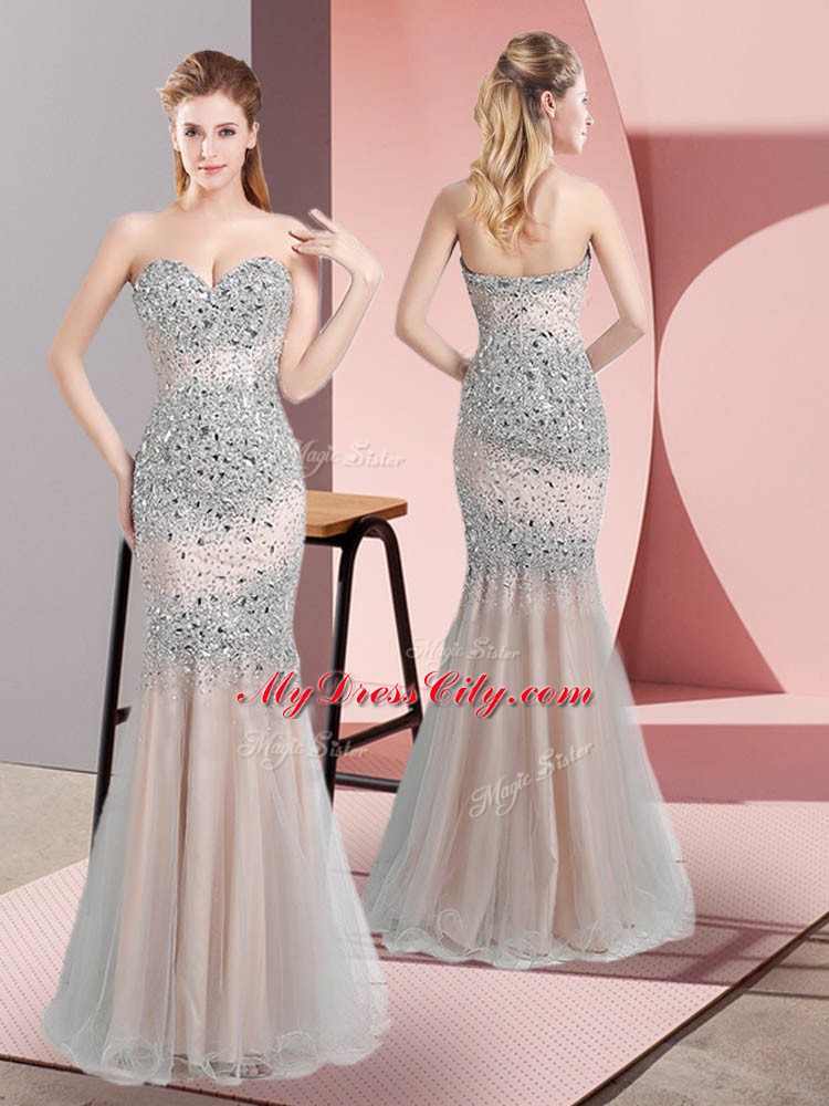 Sweetheart Sleeveless Homecoming Dress Floor Length Beading Champagne Tulle