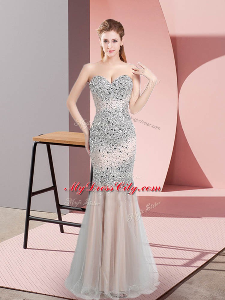 Sweetheart Sleeveless Homecoming Dress Floor Length Beading Champagne Tulle