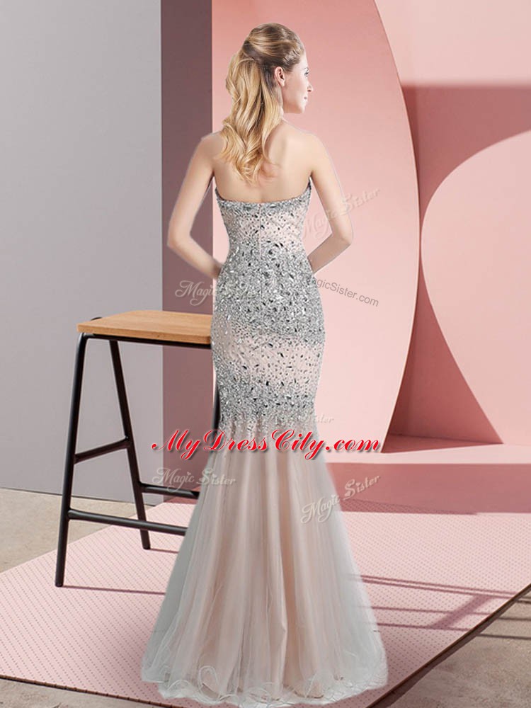 Sweetheart Sleeveless Homecoming Dress Floor Length Beading Champagne Tulle