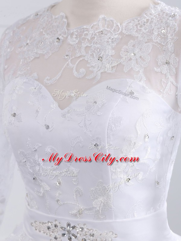 Unique Long Sleeves Brush Train Lace and Appliques Zipper Wedding Gowns