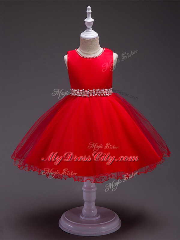 Enchanting Red Zipper Scoop Beading Flower Girl Dress Organza Sleeveless