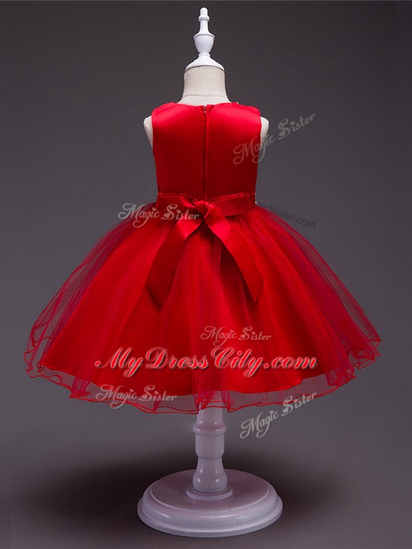 Enchanting Red Zipper Scoop Beading Flower Girl Dress Organza Sleeveless