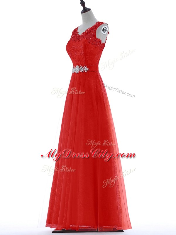 Comfortable Red Sleeveless Tulle Zipper Prom Party Dress for Prom and Party and Military Ball