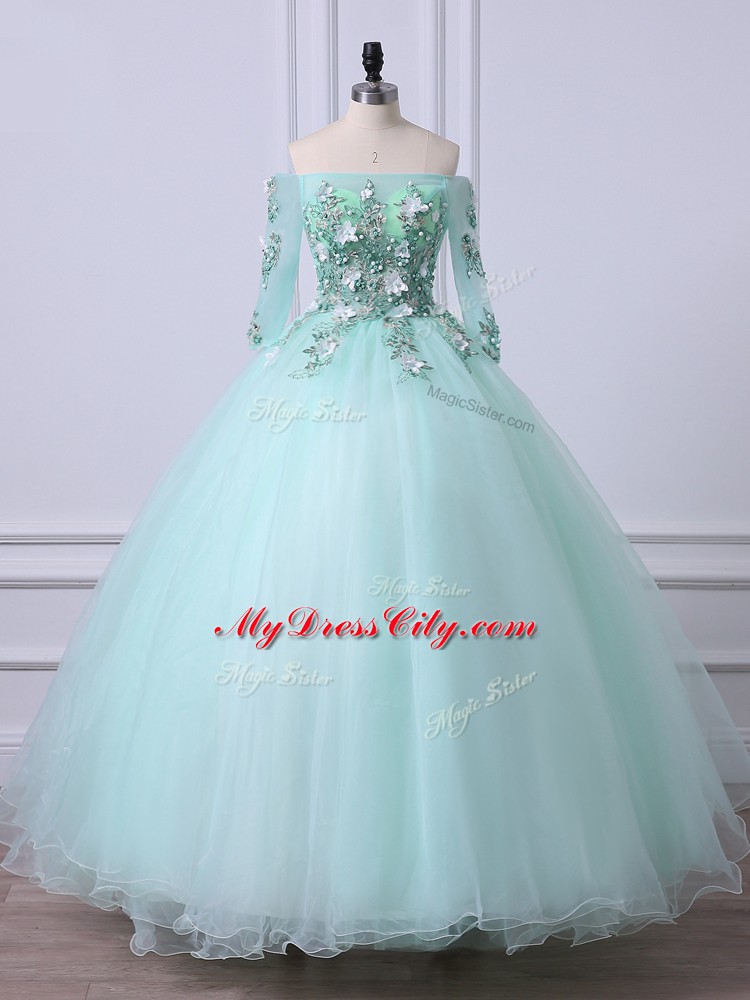 Traditional Jewelry 3 4 Length Sleeve Beading Lace Up Quinceanera Dress