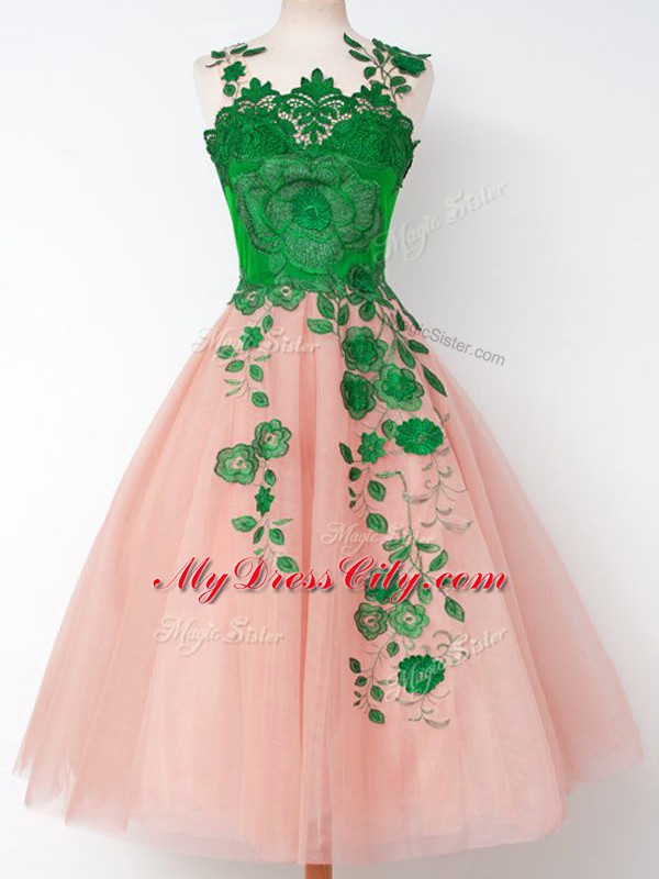 Pink Quinceanera Court Dresses Prom and Party and Wedding Party with Appliques Straps Sleeveless Lace Up