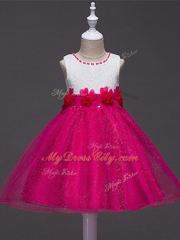 Perfect Hot Pink Sleeveless Tulle Zipper Flower Girl Dresses for Less for Wedding Party