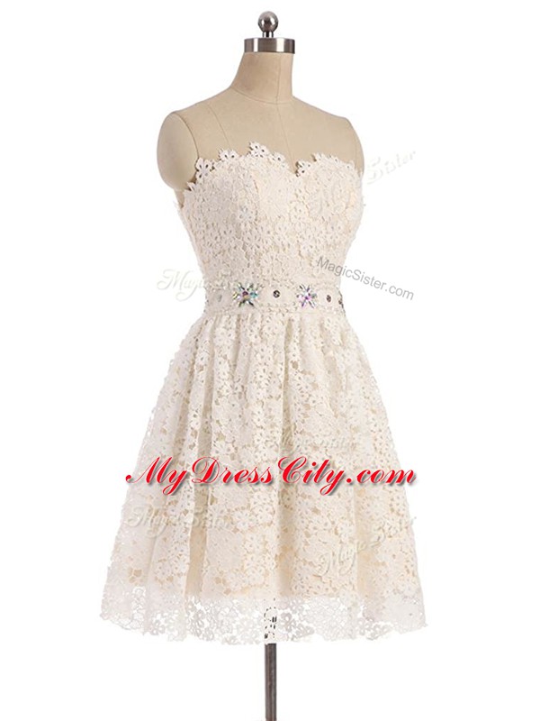 Champagne Tulle Zipper Prom Party Dress Sleeveless Mini Length Beading and Lace