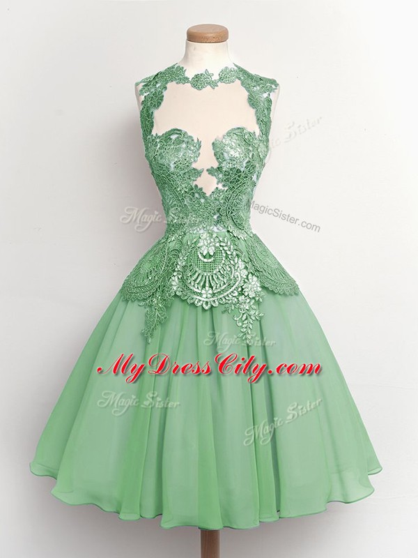 Clearance Apple Green Lace Up Bridesmaid Gown Lace Sleeveless Knee Length