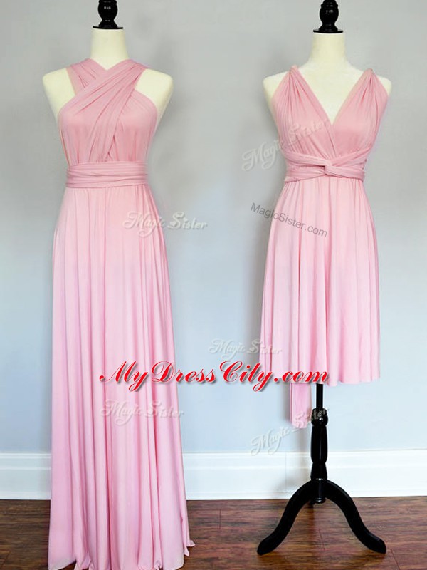 Halter Top Sleeveless Lace Up Wedding Guest Dresses Baby Pink Chiffon