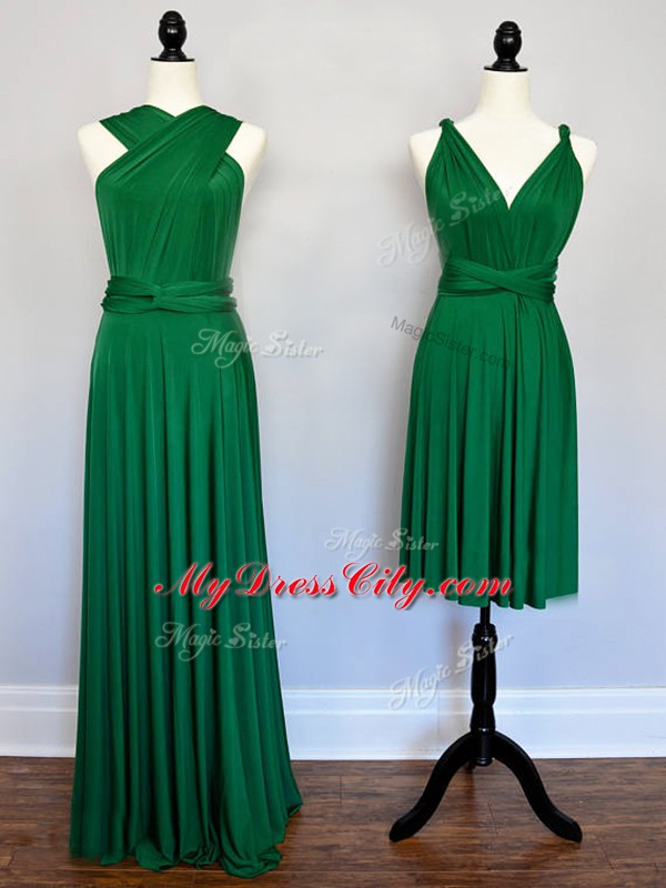 Fashion Dark Green Sleeveless Ruching Floor Length Wedding Party Dress