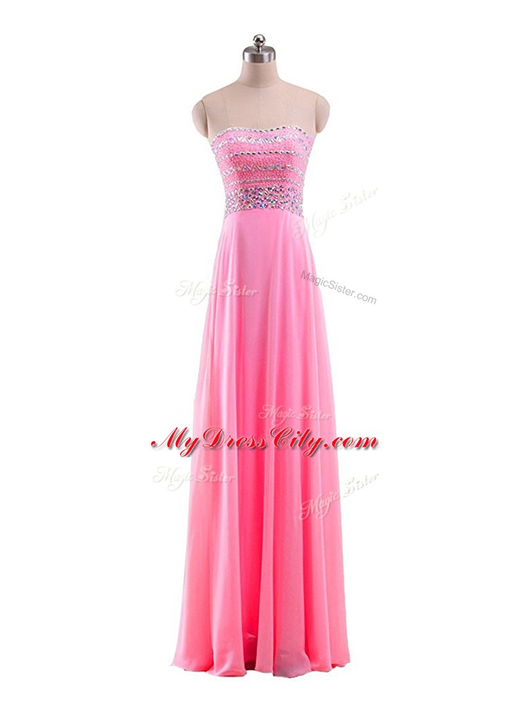 Chiffon Strapless Sleeveless Zipper Beading Custom Made Pageant Dress in Rose Pink