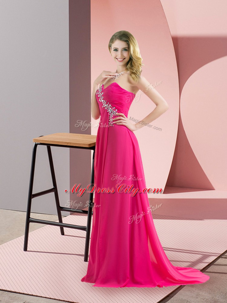 Modern Hot Pink Sweetheart Neckline Beading Prom Evening Gown Sleeveless Lace Up