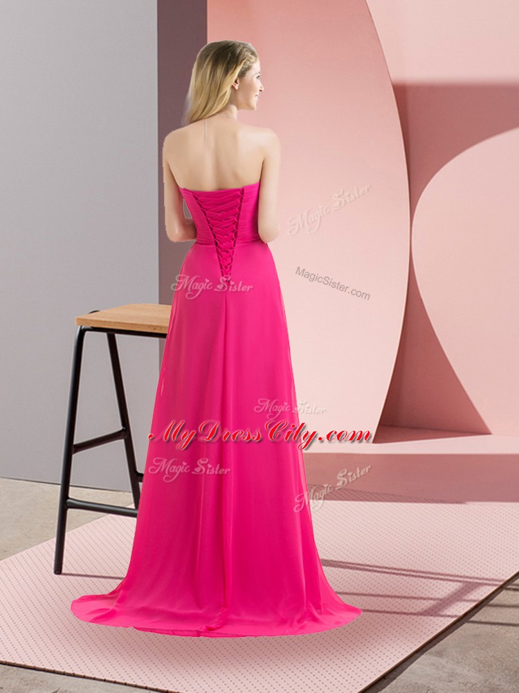 Modern Hot Pink Sweetheart Neckline Beading Prom Evening Gown Sleeveless Lace Up