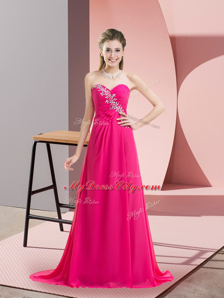 Modern Hot Pink Sweetheart Neckline Beading Prom Evening Gown Sleeveless Lace Up