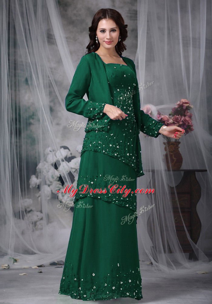 High Class Green Zipper Mother of Bride Dresses Beading Sleeveless Floor Length