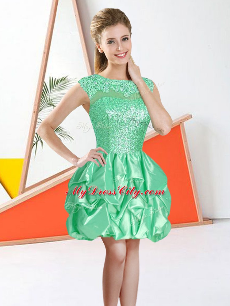 Shining Taffeta Sleeveless Knee Length Vestidos de Damas and Beading and Lace and Ruffles