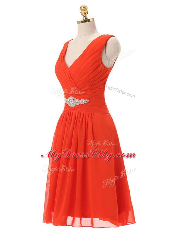 Captivating Sleeveless Zipper Knee Length Beading and Ruching Prom Gown