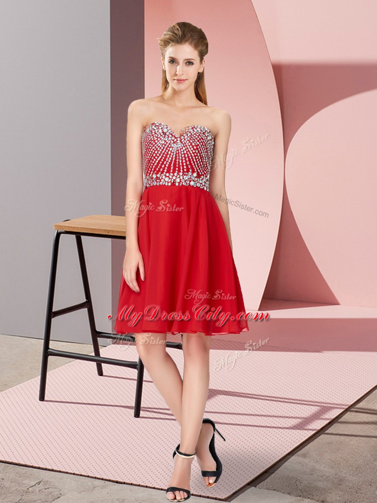 Red Sweetheart Neckline Beading Womens Party Dresses Sleeveless Lace Up