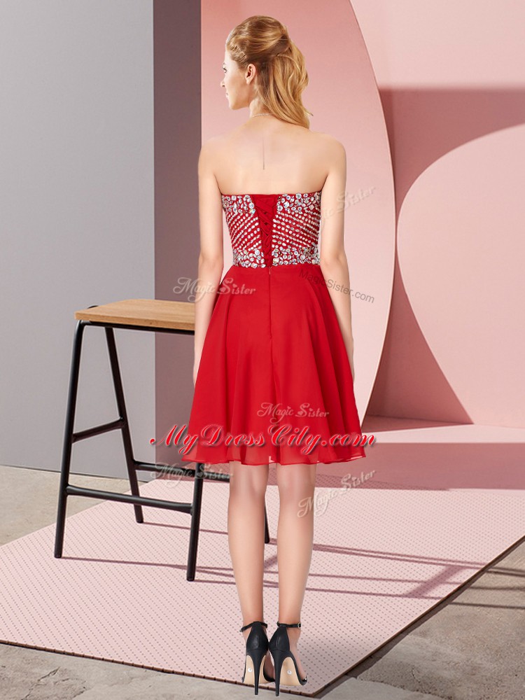 Red Sweetheart Neckline Beading Womens Party Dresses Sleeveless Lace Up