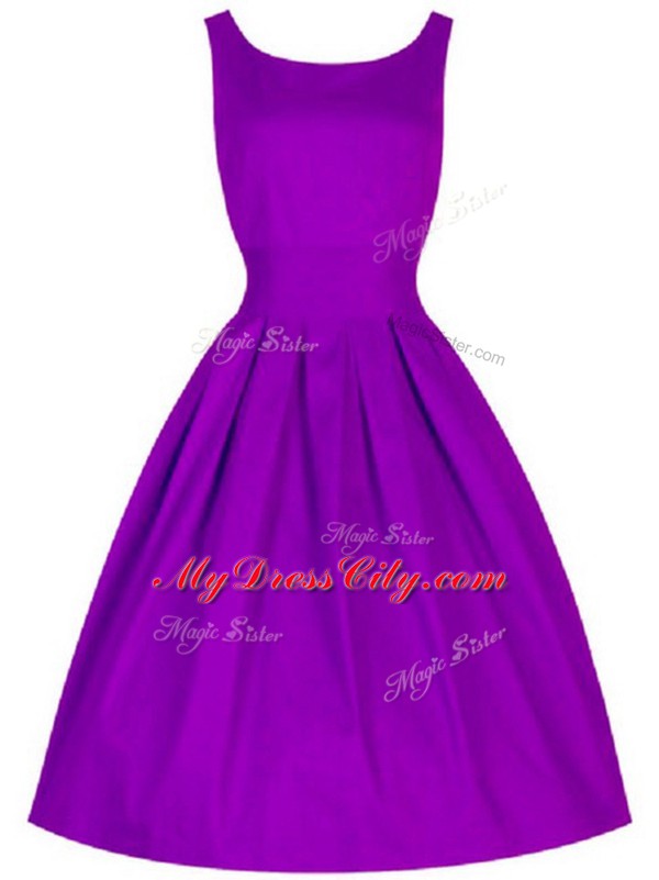 Purple Sleeveless Ruching Knee Length Bridesmaid Dress