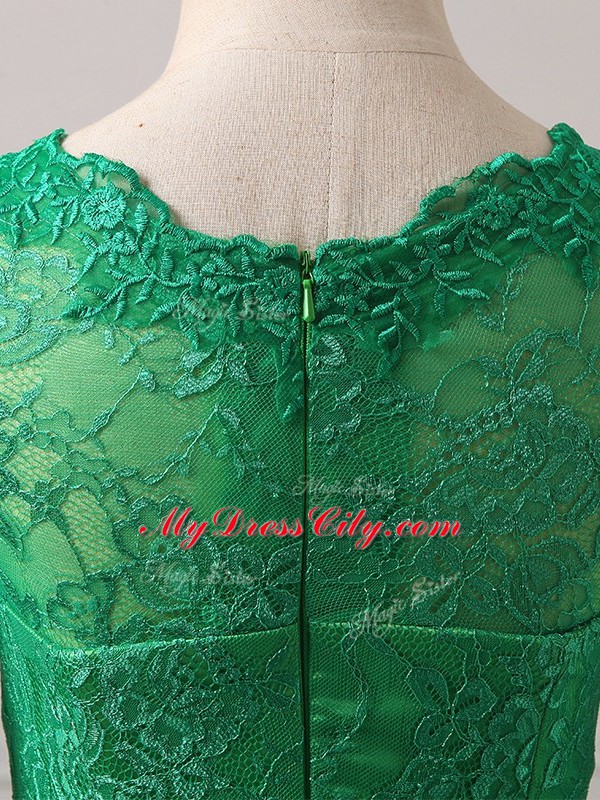 Zipper Mother of Groom Dress Green for Military Ball and Beach with Lace Brush Train