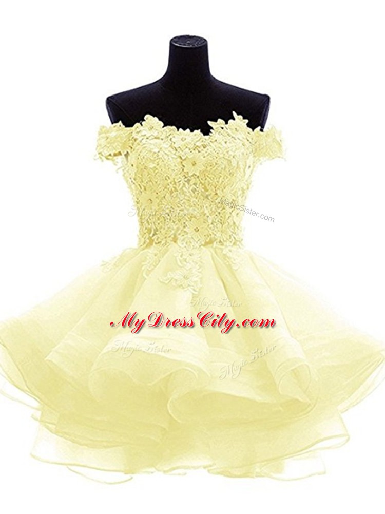 Light Yellow Zipper Party Dress Beading and Lace and Appliques and Ruffles Sleeveless Mini Length