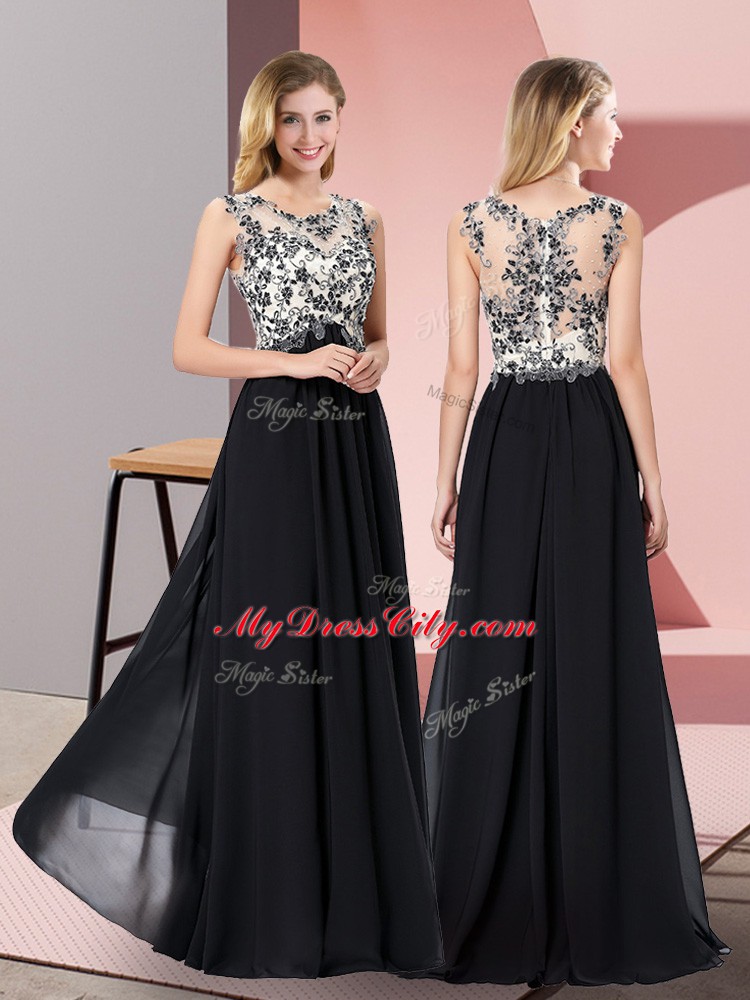 Fantastic Chiffon Sleeveless Floor Length Dress for Prom and Appliques