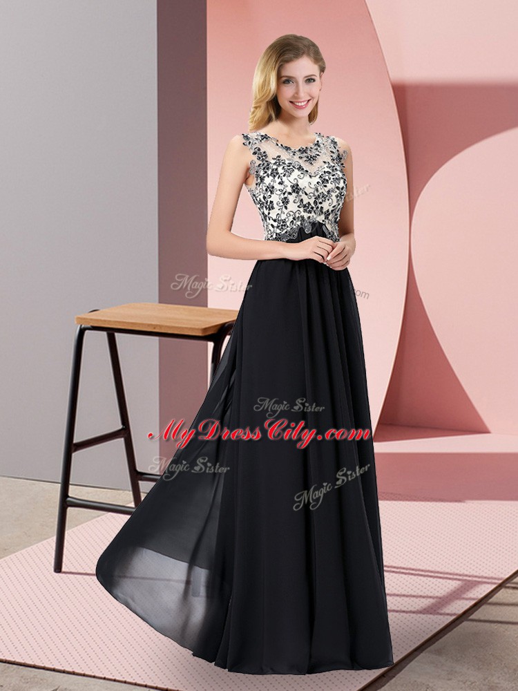 Fantastic Chiffon Sleeveless Floor Length Dress for Prom and Appliques