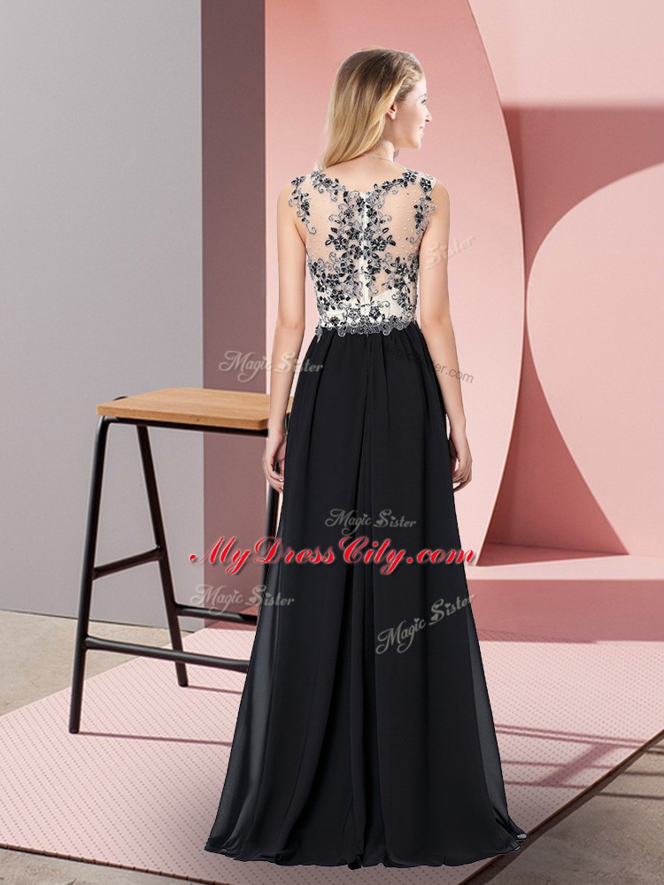 Fantastic Chiffon Sleeveless Floor Length Dress for Prom and Appliques