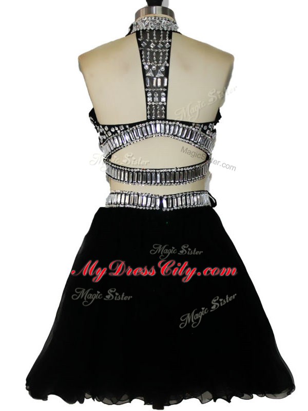 Extravagant Black Halter Top Neckline Beading Prom Gown Sleeveless Criss Cross