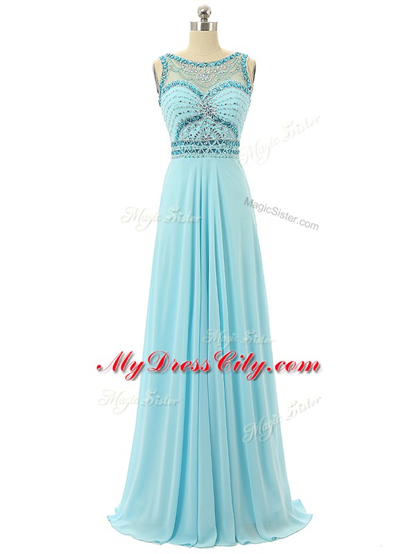 Attractive Floor Length Empire Sleeveless Aqua Blue Homecoming Dress Zipper