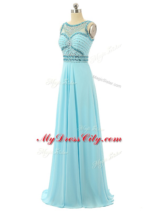 Attractive Floor Length Empire Sleeveless Aqua Blue Homecoming Dress Zipper