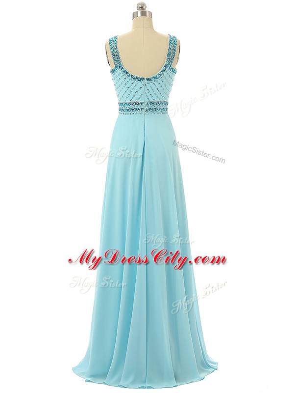 Attractive Floor Length Empire Sleeveless Aqua Blue Homecoming Dress Zipper