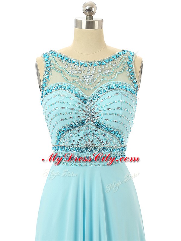 Attractive Floor Length Empire Sleeveless Aqua Blue Homecoming Dress Zipper