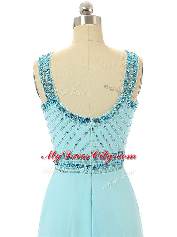 Attractive Floor Length Empire Sleeveless Aqua Blue Homecoming Dress Zipper