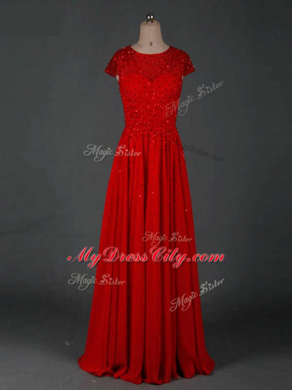 Floor Length Zipper Mother Dresses Red for Prom and Military Ball and Sweet 16 with Beading