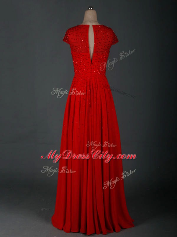 Floor Length Zipper Mother Dresses Red for Prom and Military Ball and Sweet 16 with Beading