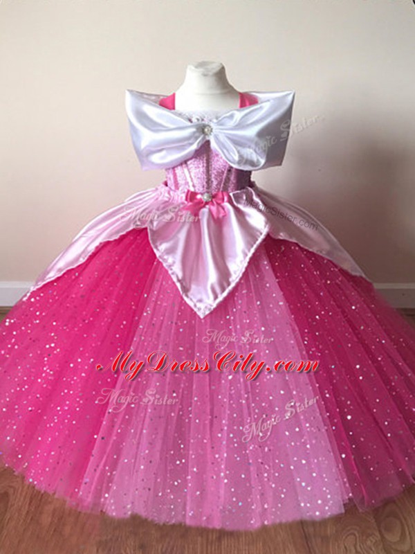 Floor Length Ball Gowns Short Sleeves Fuchsia Little Girls Pageant Dress Wholesale Zipper