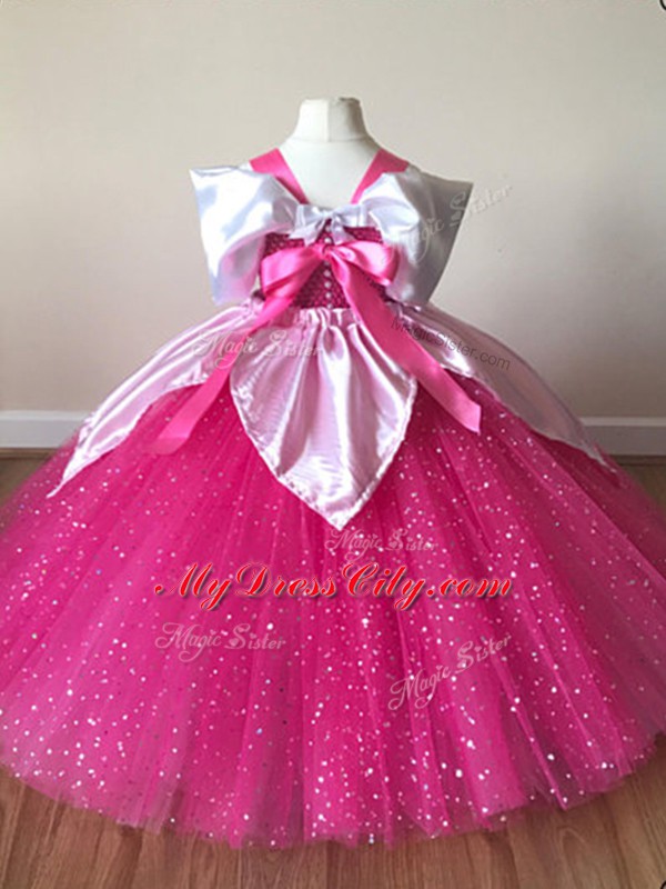 Floor Length Ball Gowns Short Sleeves Fuchsia Little Girls Pageant Dress Wholesale Zipper