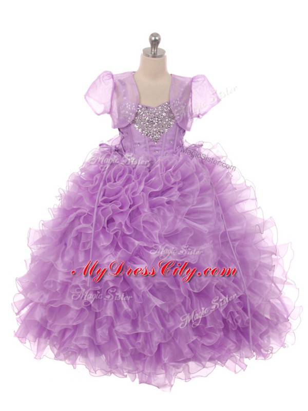 Sleeveless Beading and Ruffles Lace Up Little Girl Pageant Dress