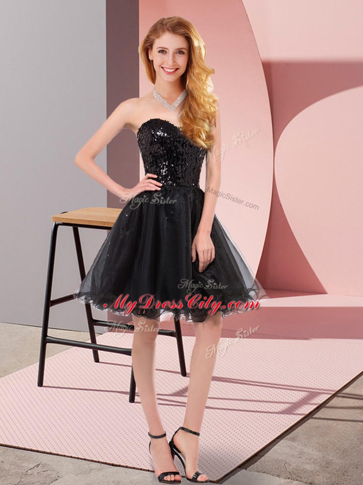 Tulle Sleeveless Mini Length Prom Party Dress and Sequins